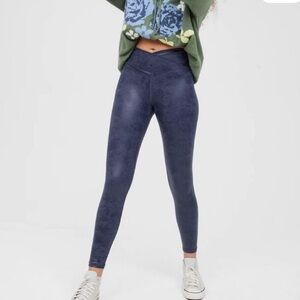 NEW Aerie Offline Faux Leather Metallic Blue Crossover Waist Leggings